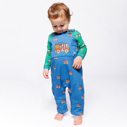 Smafolk消防車柄のベビーオーバーオール