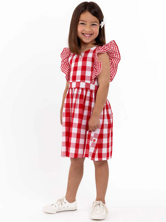 Oobi 红色格纹 Jane 连衣裙