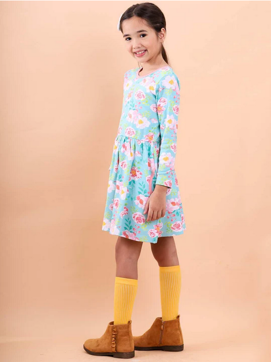 Oobi Emily Blue Watercolor Jersey Dress