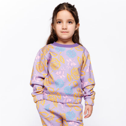 Smafolkローズ柄のパープルスウェットトップス